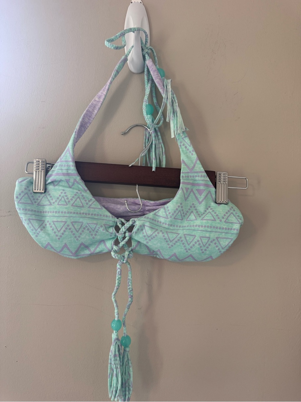 Victoria’s Secret PINK Bikini Set Mint Green Aztec Halter Cheeky Ruched S